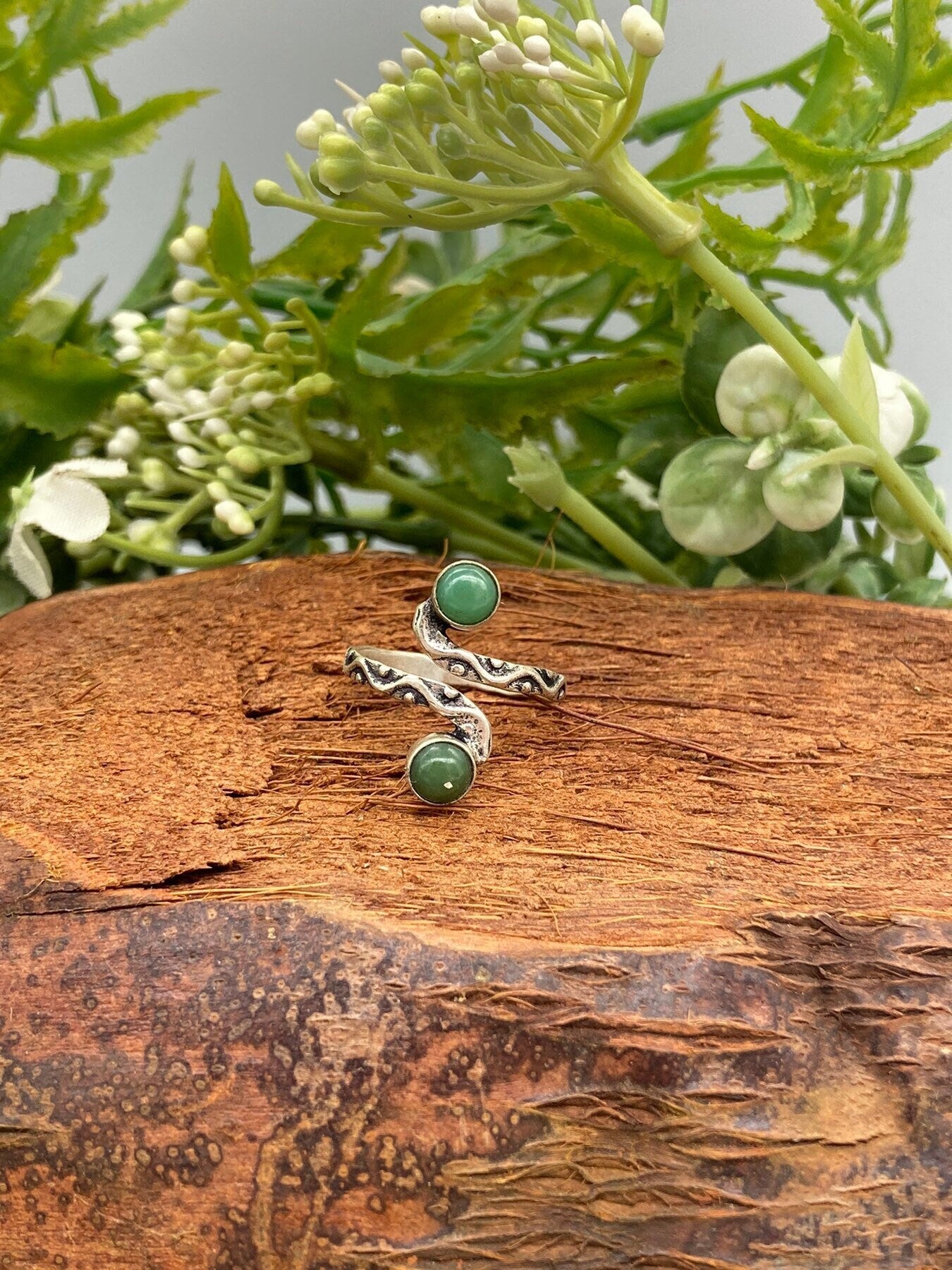 Jade Crystal Silver Plated Adjustable Ring