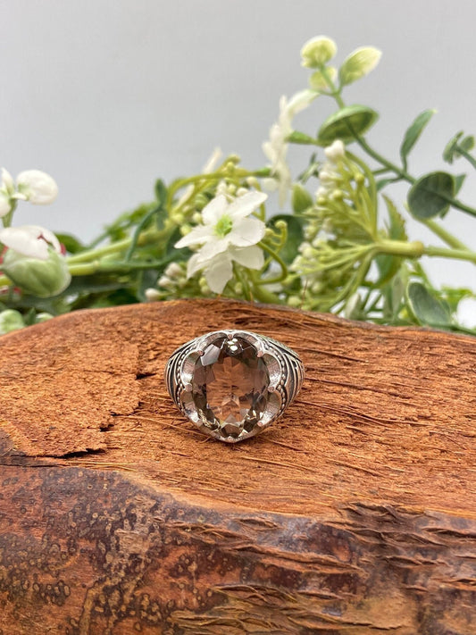 Smoky Quartz Crystal Silver 925 Faceted Statement Ring Top Quality Handmade