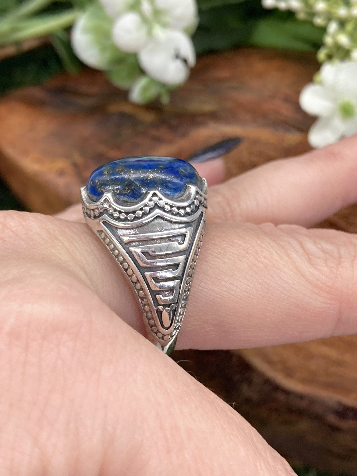 Lapis Lazuli Crystal Sterling Silver 925 Cabochon Cut Statement Ring Top Quality Handmade