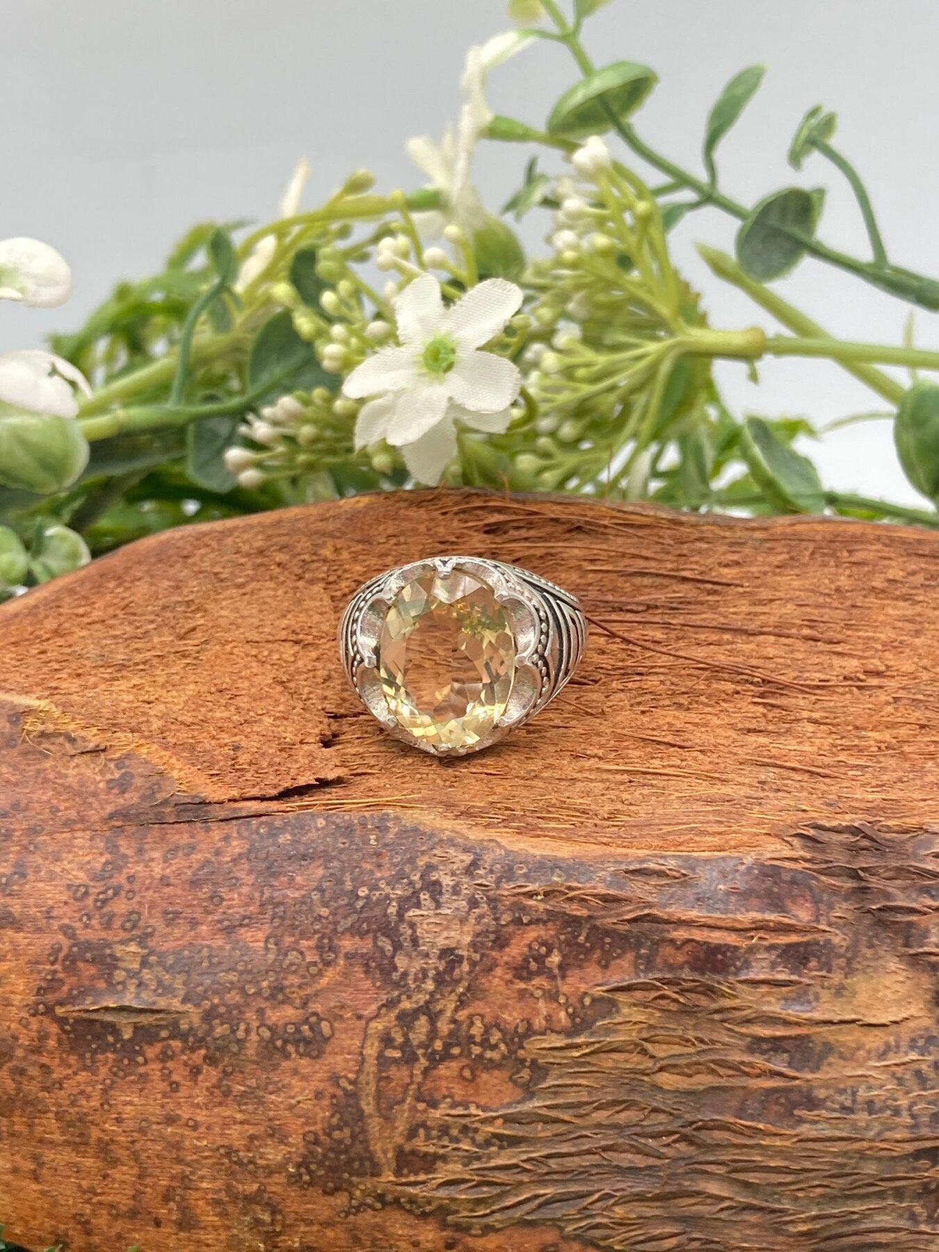 Citrine Crystal Sterling Silver 925 Faceted Statement Ring Top Quality Handmade