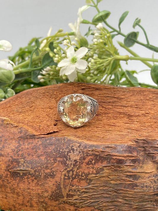 Citrine Crystal Sterling Silver 925 Faceted Statement Ring Top Quality Handmade