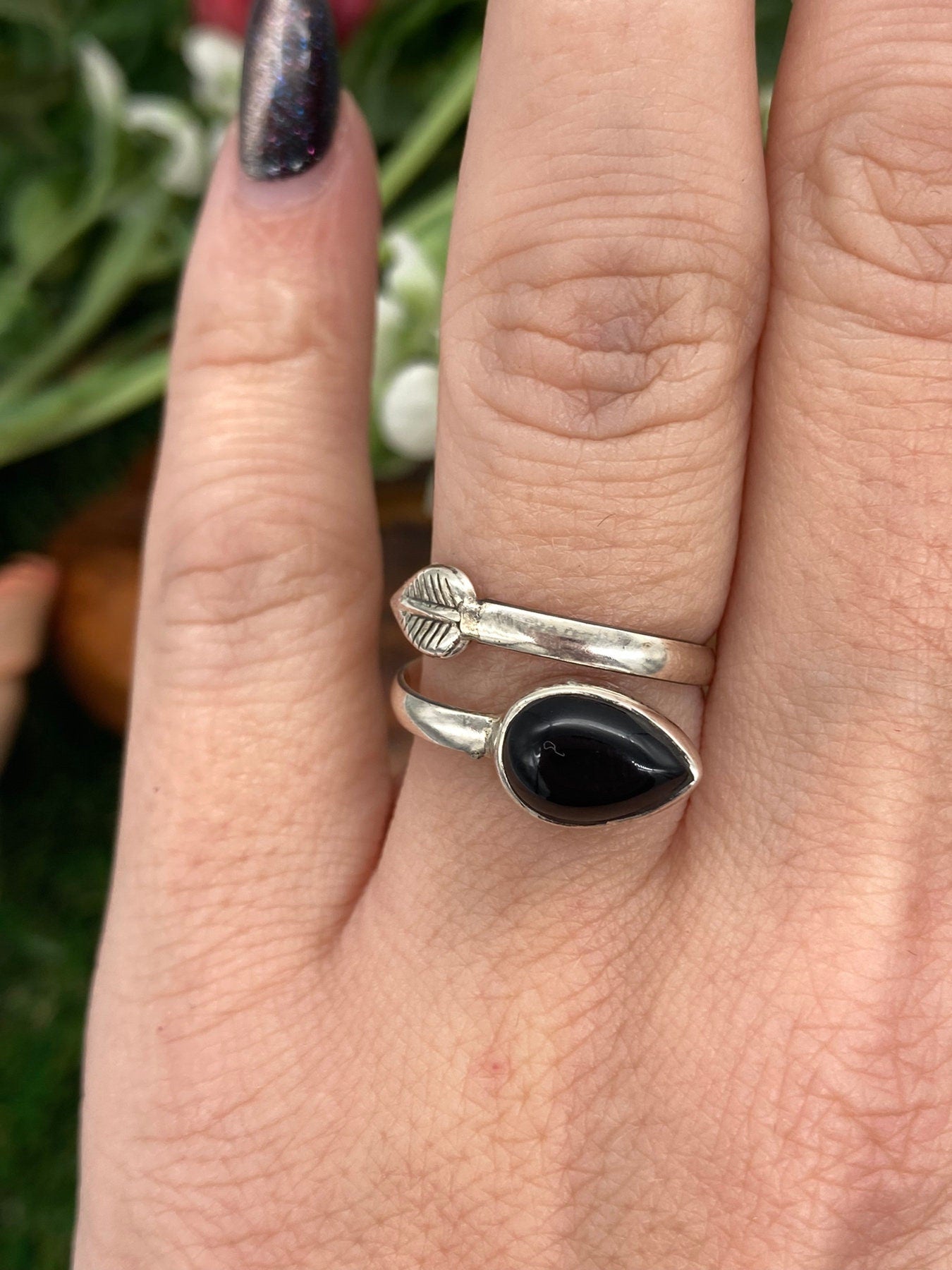 Black Obsidian Crystal Sterling Silver 925 Ring Top Quality Handmade