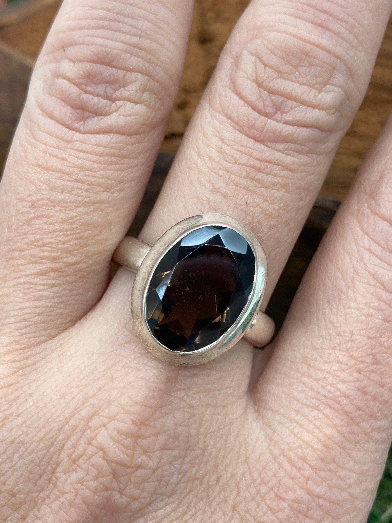 Smoky Quartz Crystal Silver 925 Faceted Ring Top Quality Handmade