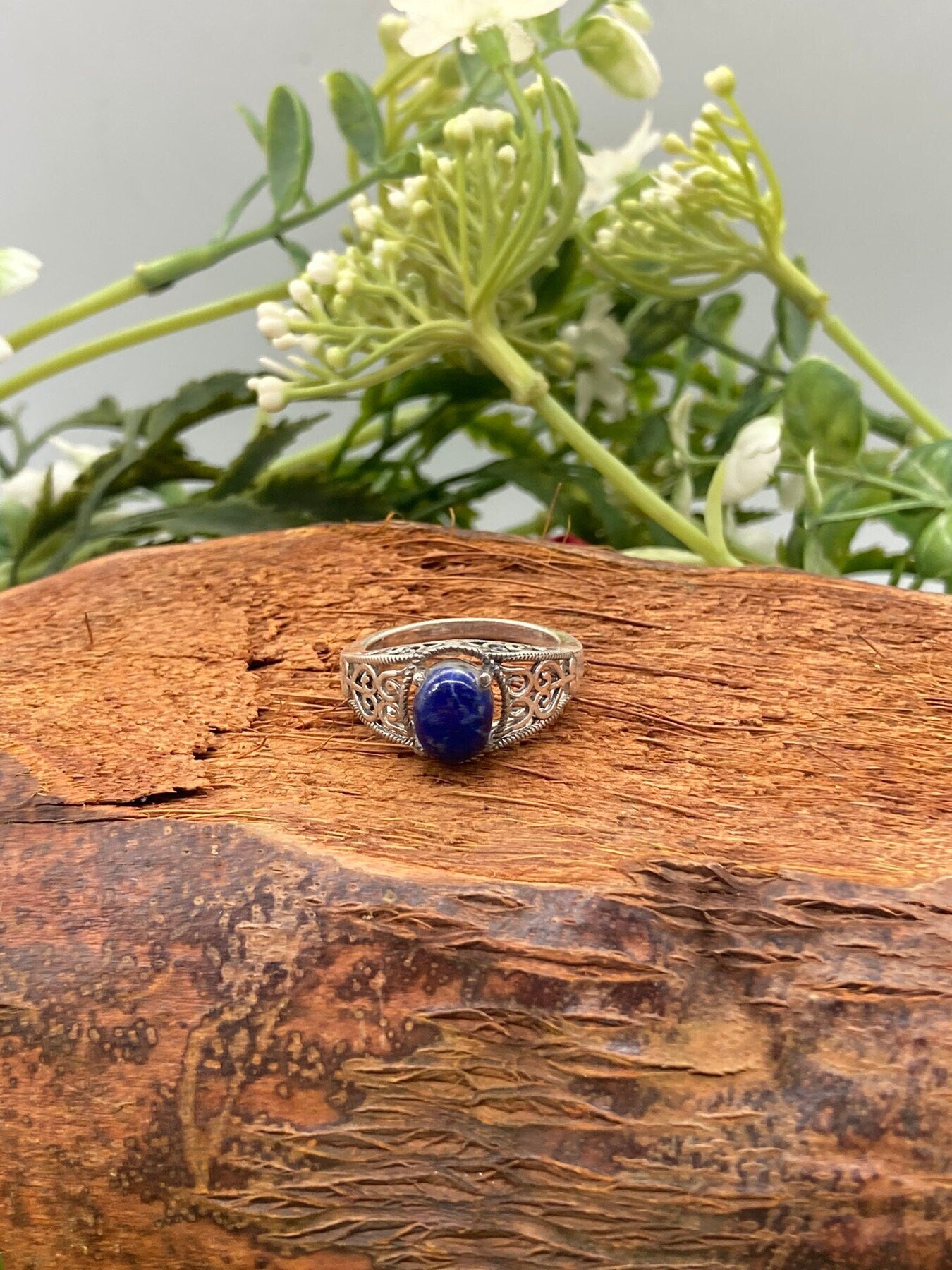 Lapis Lazuli Crystal Sterling Silver 925 Cabochon Cut Ring Top Quality Handmade