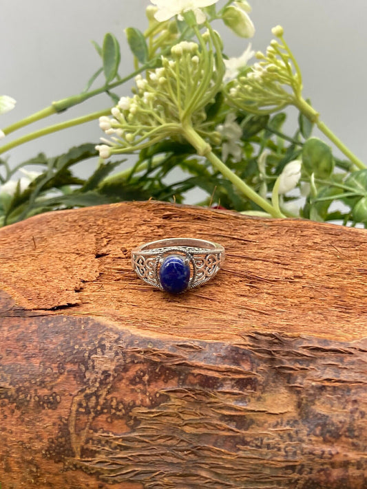 Lapis Lazuli Crystal Sterling Silver 925 Cabochon Cut Ring Top Quality Handmade