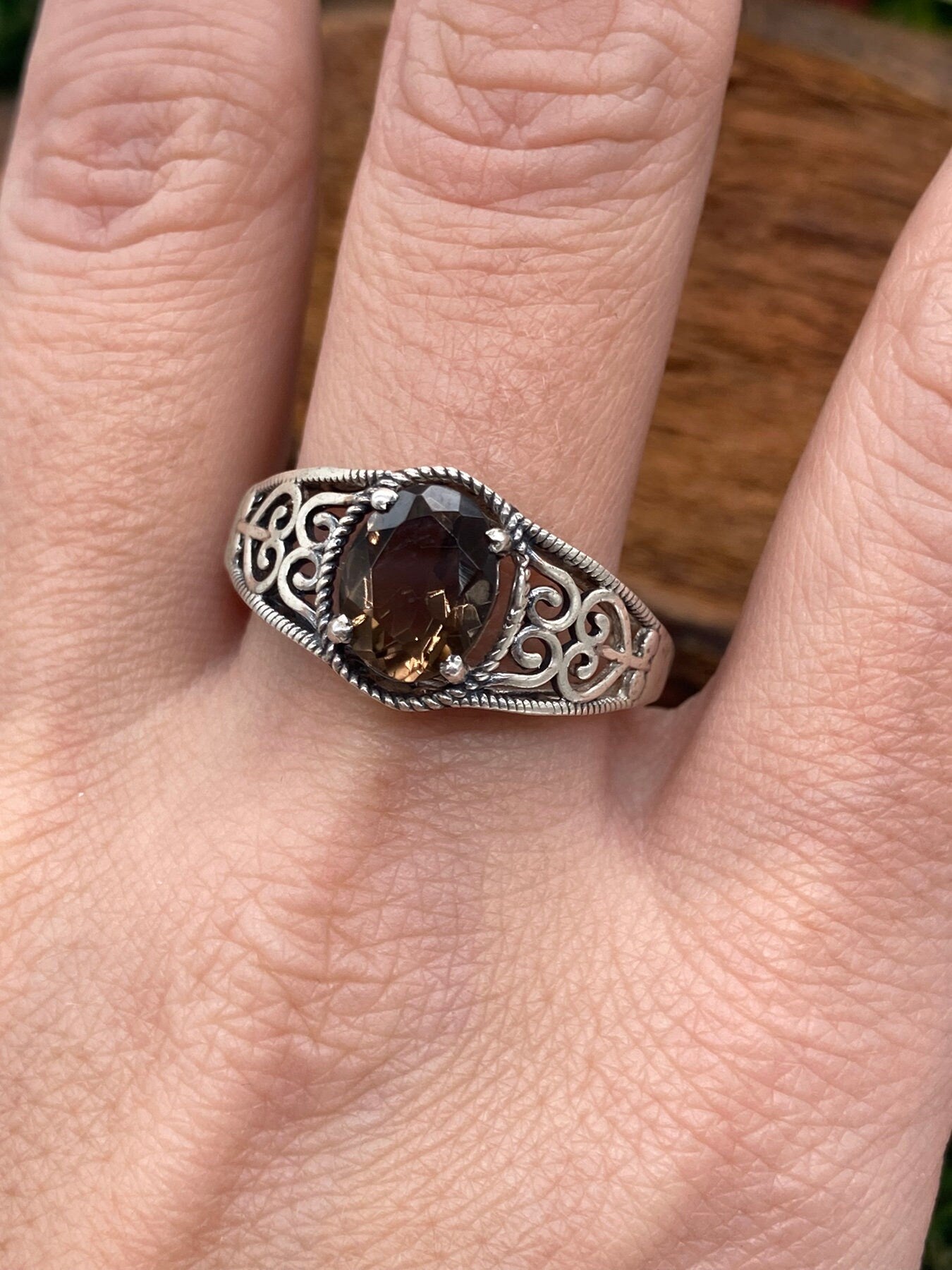 Smoky Quartz Crystal Silver 925 Faceted Ring Top Quality Handmade dainty