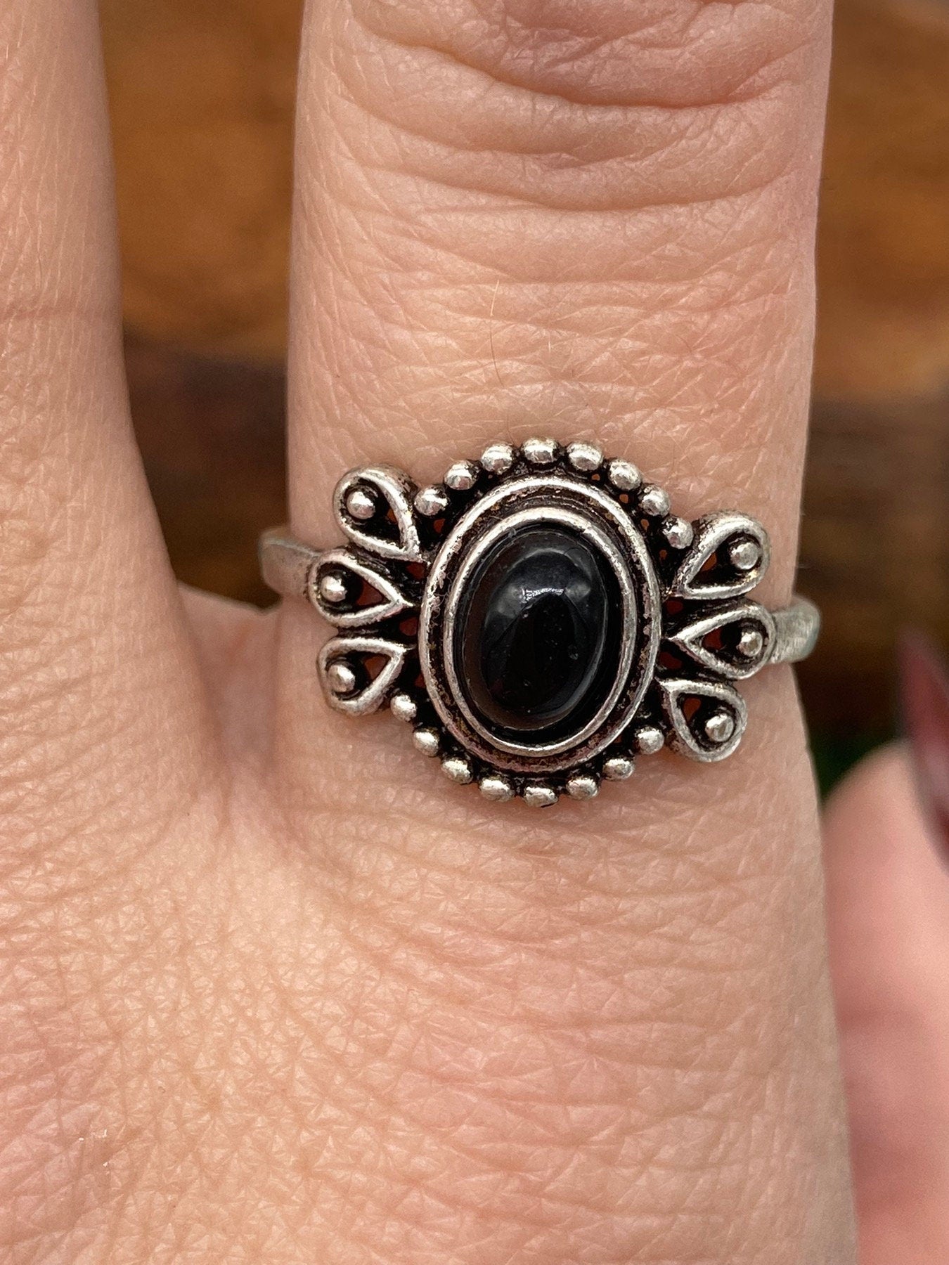 Black Obsidian Crystal Silver Plated Adjustable Ring- Jewelry- Protection against negative energies- Grounding