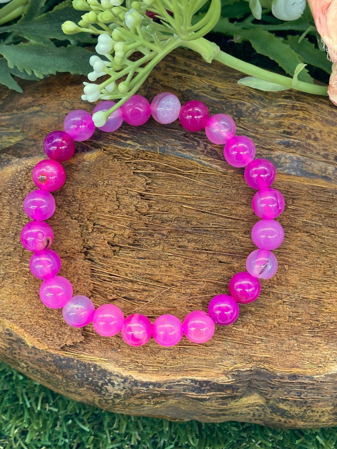 Pink Agate Natural Crystal 8MM Beads Bracelets, Wrist  Bracelet, Strechy Bracelet, Beaded Bracelet, Hand Made Gift, Crystal Bracelet