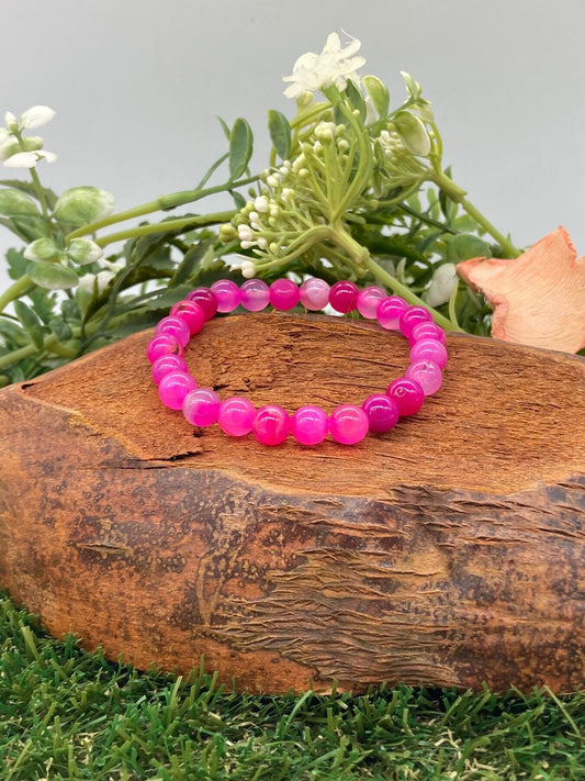 Pink Agate Natural Crystal 8MM Beads Bracelets, Wrist  Bracelet, Strechy Bracelet, Beaded Bracelet, Hand Made Gift, Crystal Bracelet