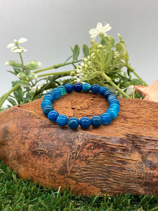 Blue Agate Natural Crystal 8MM Beads Bracelets, Wrist Bracelet, Strechy Bracelet, Beaded Bracelet, Hand Made Gift, Crystal Bracelet