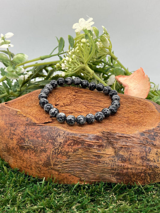 Snowflake Obsidian Natural Crystal 8MM Beads Bracelets, Wrist Bracelet, Strechy Bracelet, Beaded Bracelet, Hand Made Gift, Crystal Bracelet
