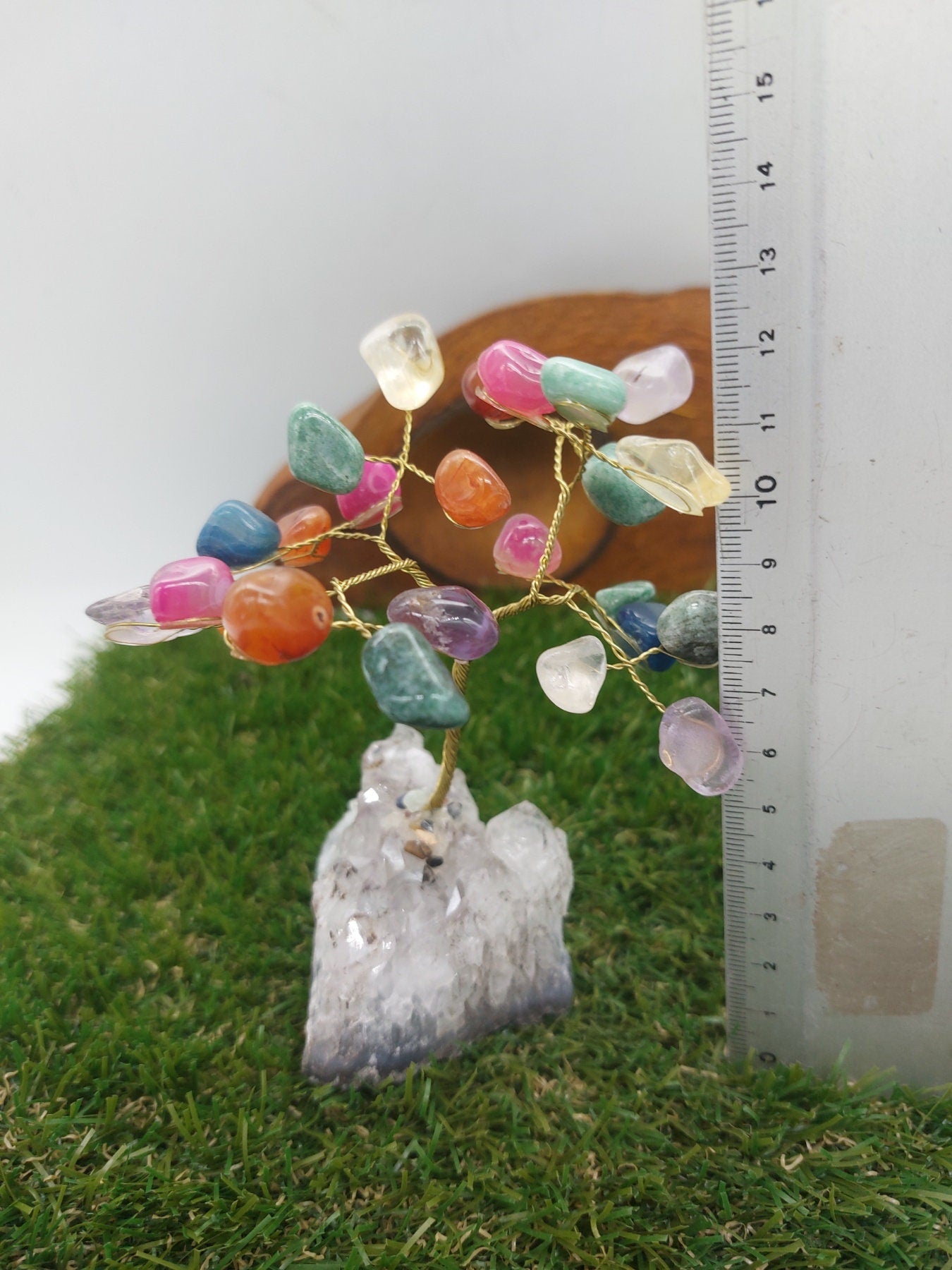 Mixed Crystals Tree of Life with Amethyst Base -- Home Decoration