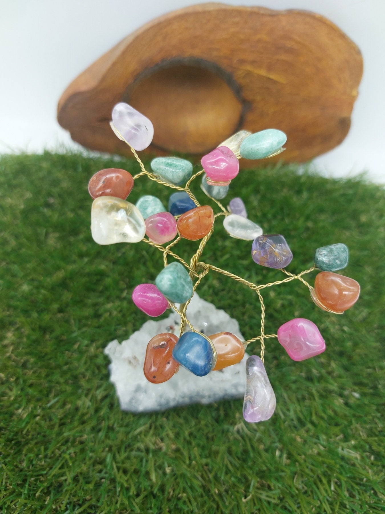 Mixed Crystals Tree of Life with Amethyst Base -- Home Decoration