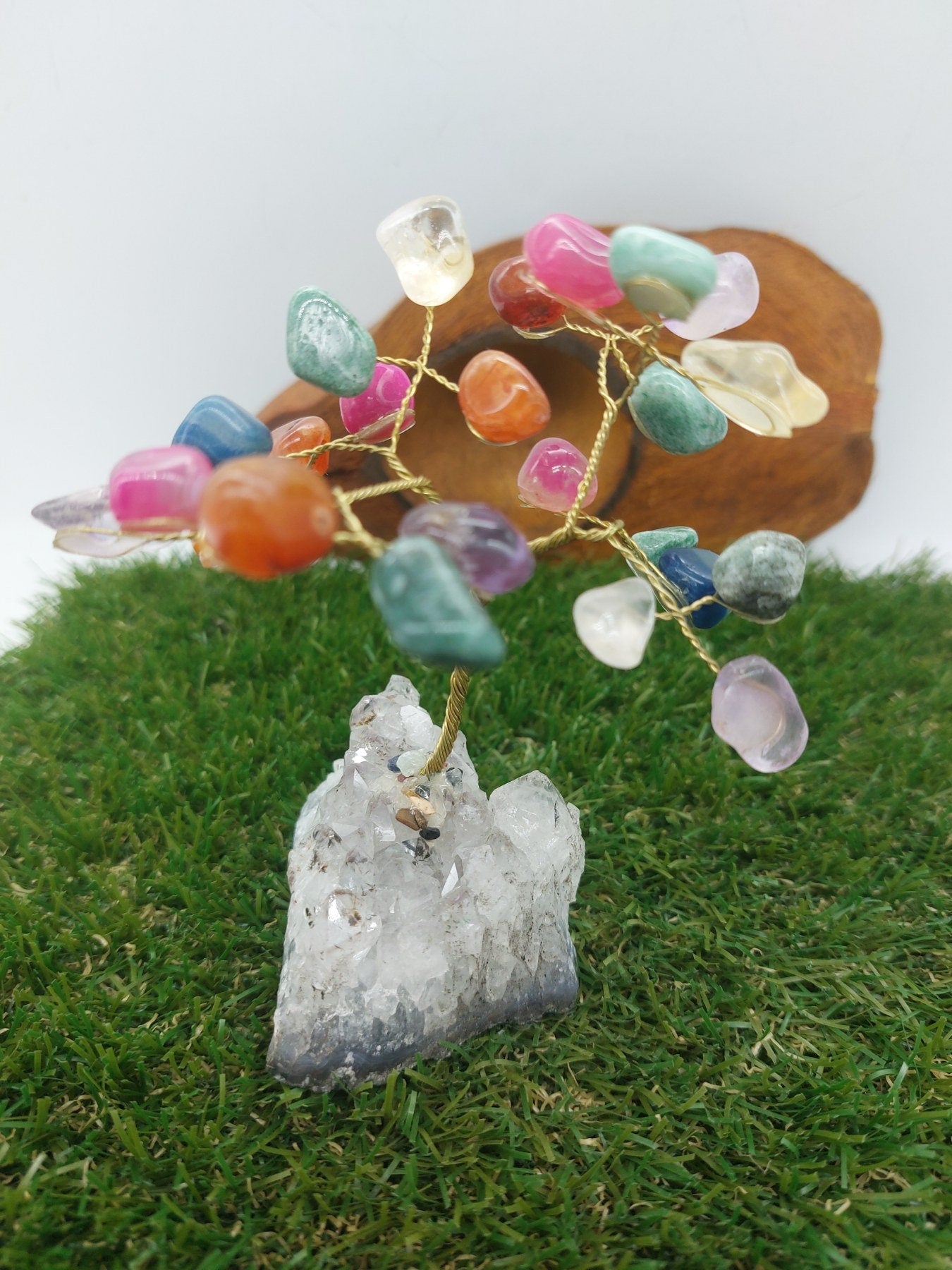 Mixed Crystals Tree of Life with Amethyst Base -- Home Decoration