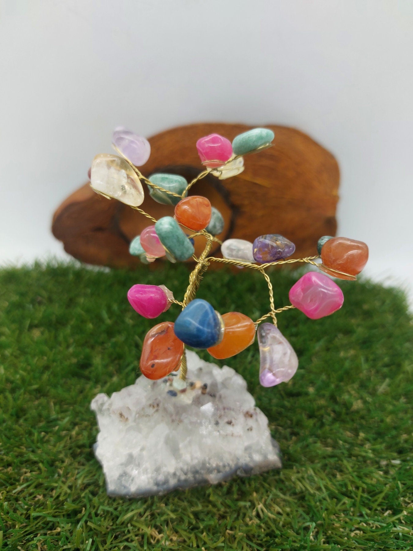 Mixed Crystals Tree of Life with Amethyst Base -- Home Decoration