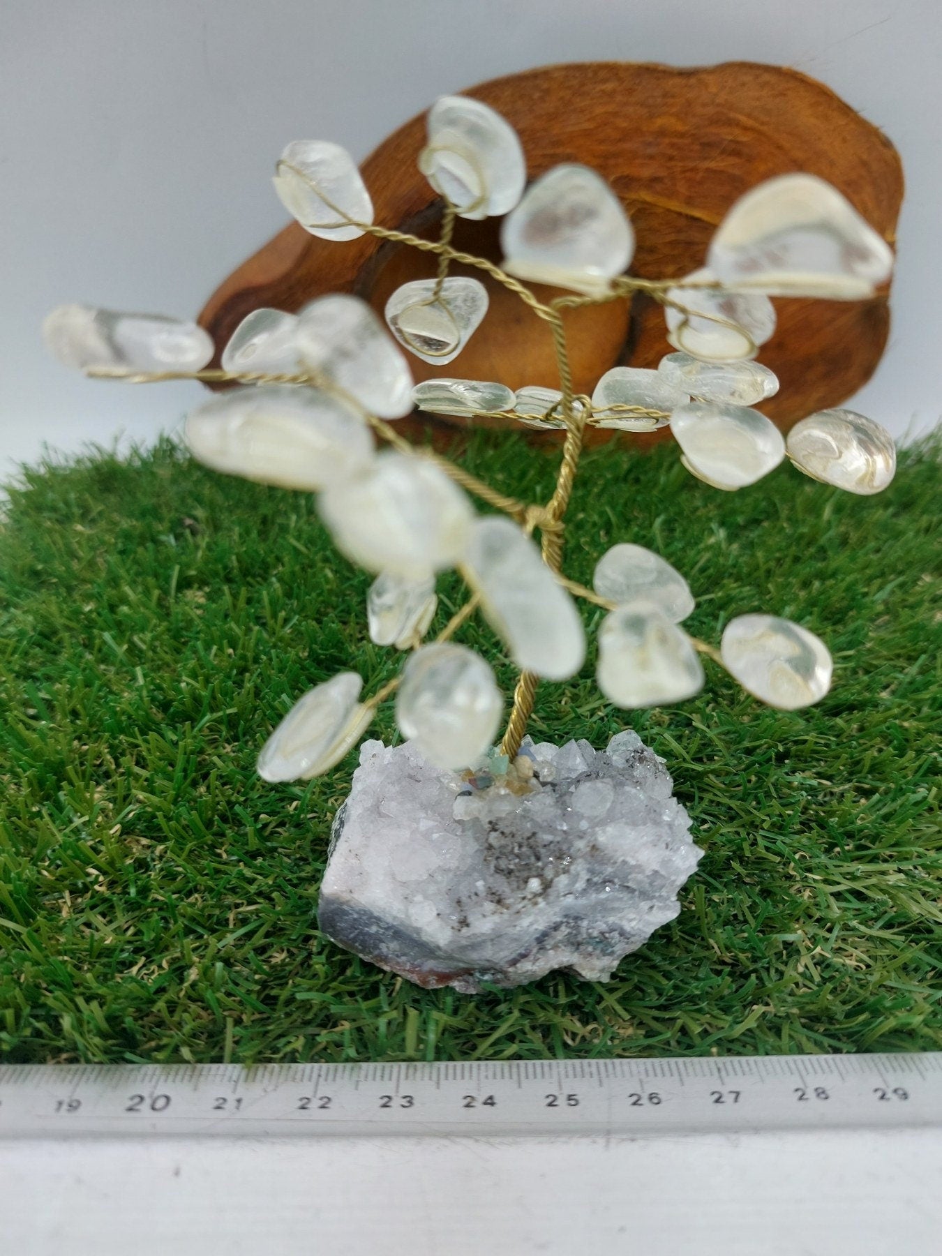 Clear Quartz Crystal Tree of Life with Amethyst Base Home Decoration