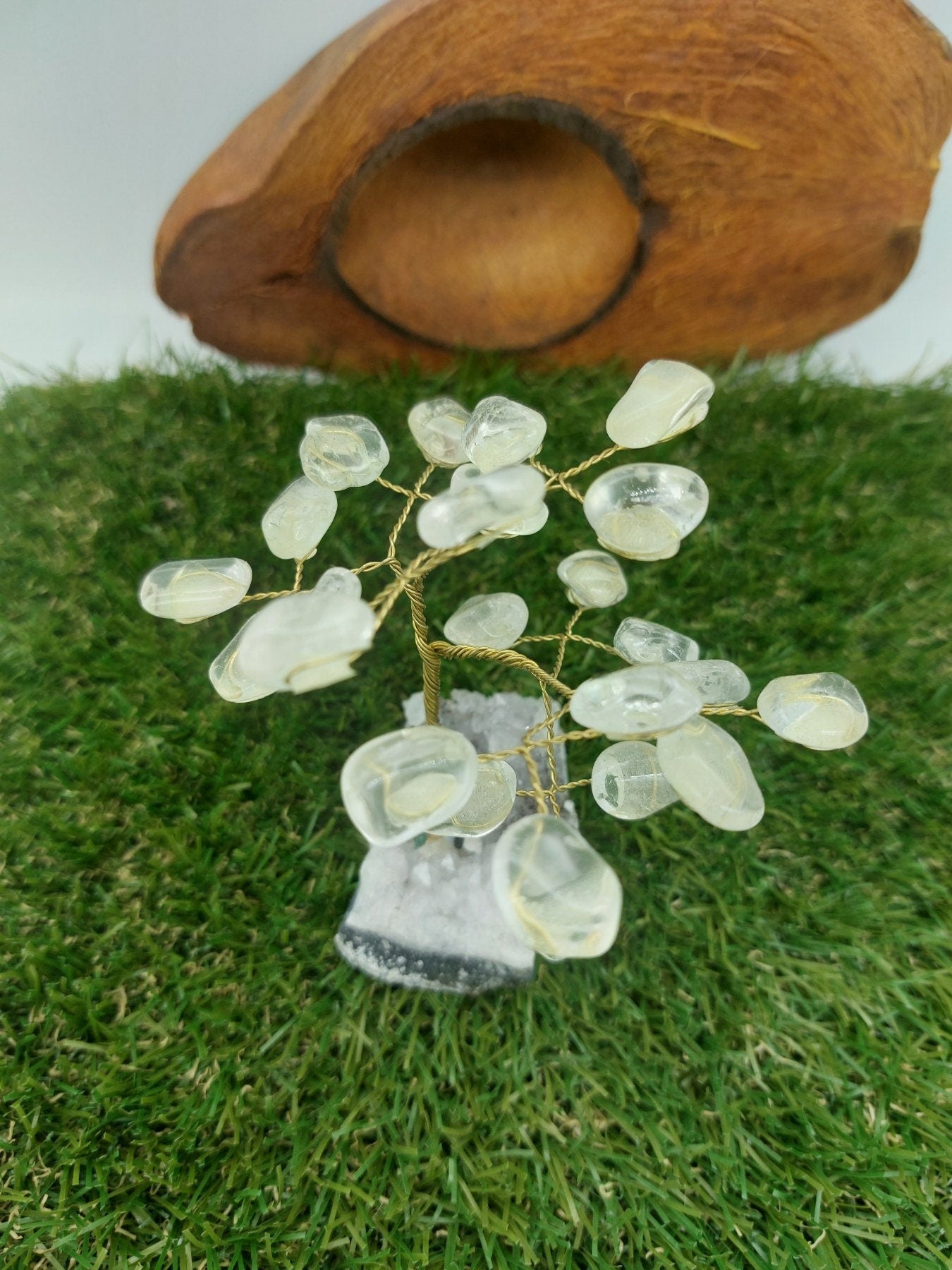 Clear Quartz Crystal Tree of Life with Amethyst Base Home Decoration