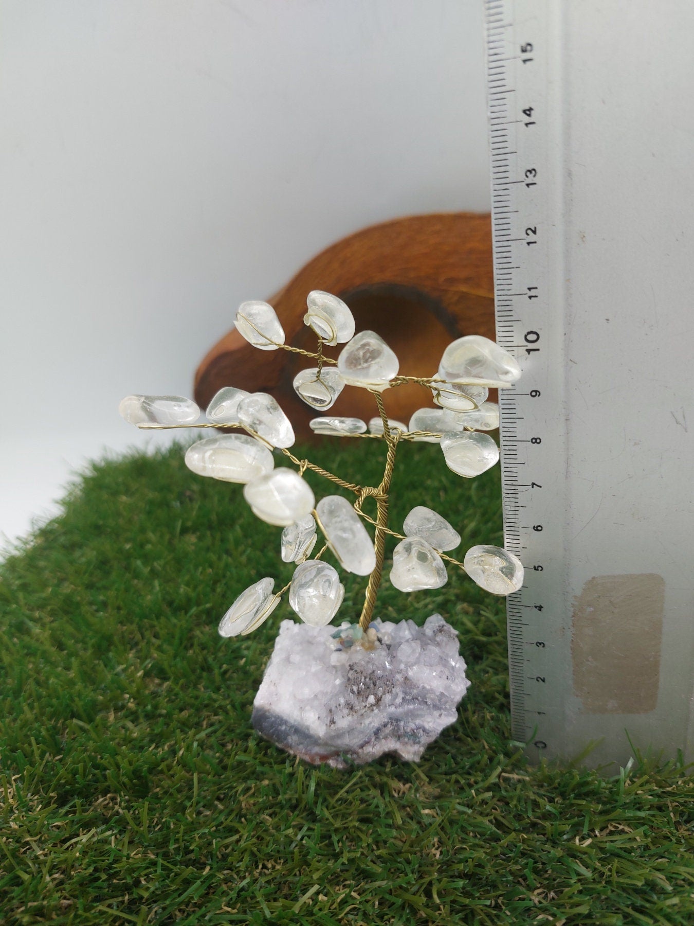 Clear Quartz Crystal Tree of Life with Amethyst Base Home Decoration