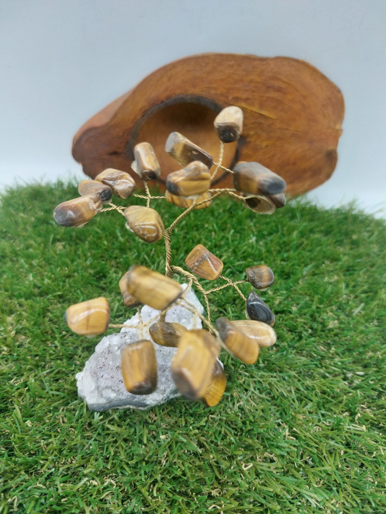 Tiger's Eye Crystal Tree of Life with Amethyst Base - Home Decoration