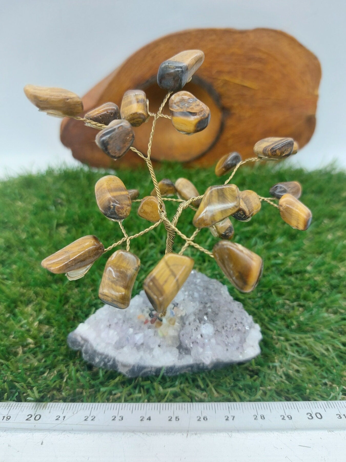 Tiger's Eye Crystal Tree of Life with Amethyst Base - Home Decoration