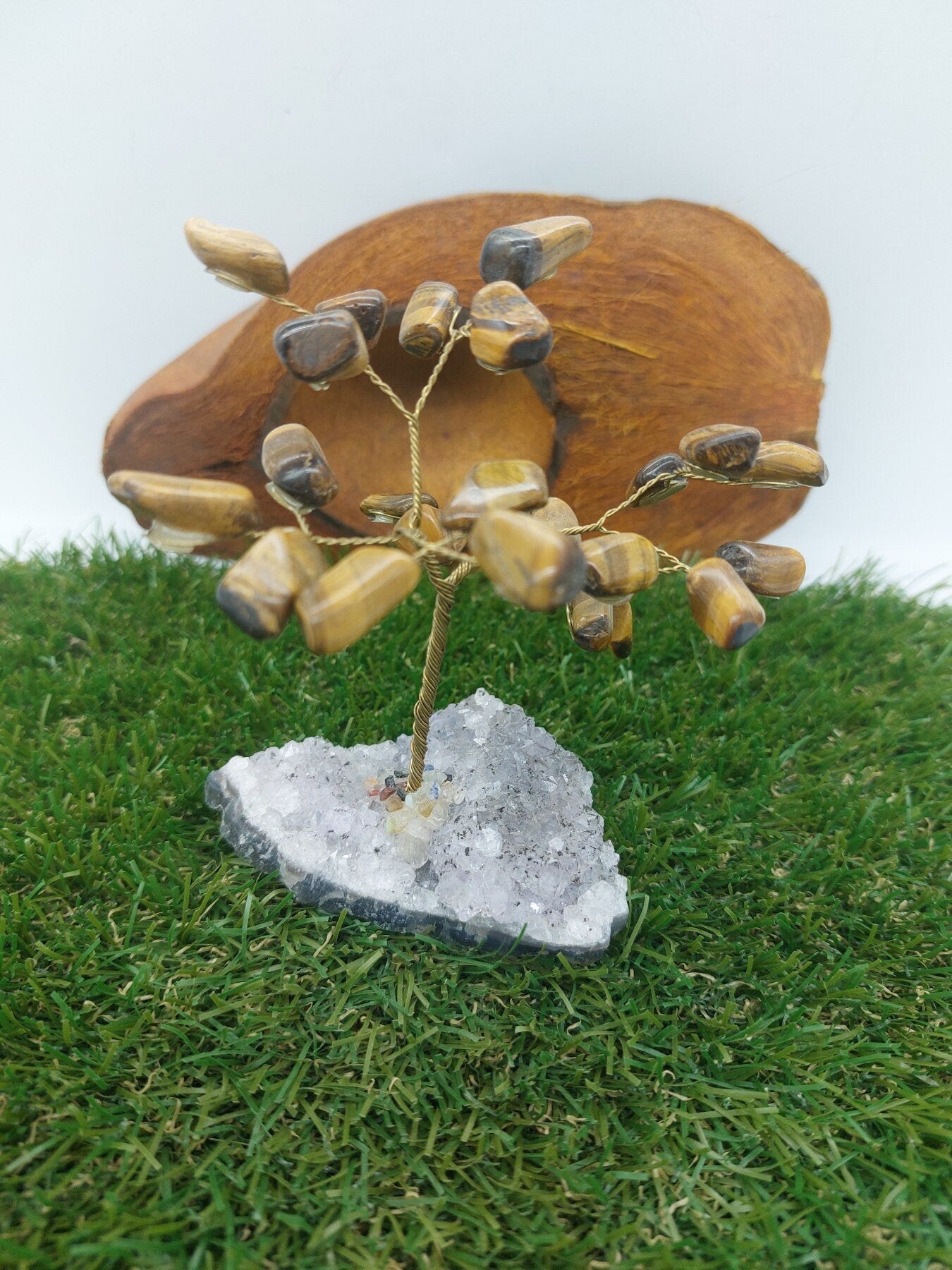 Tiger's Eye Crystal Tree of Life with Amethyst Base - Home Decoration