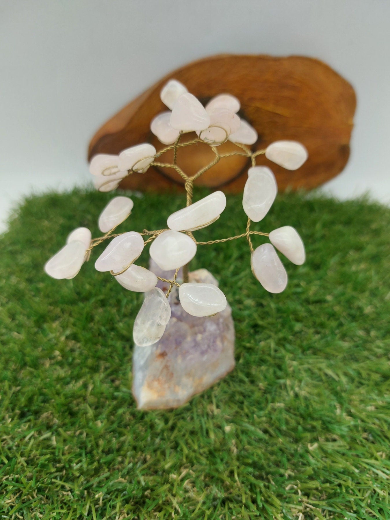 Rose Quartz Crystal Tree of Life with Amethyst Base - Home Decoration