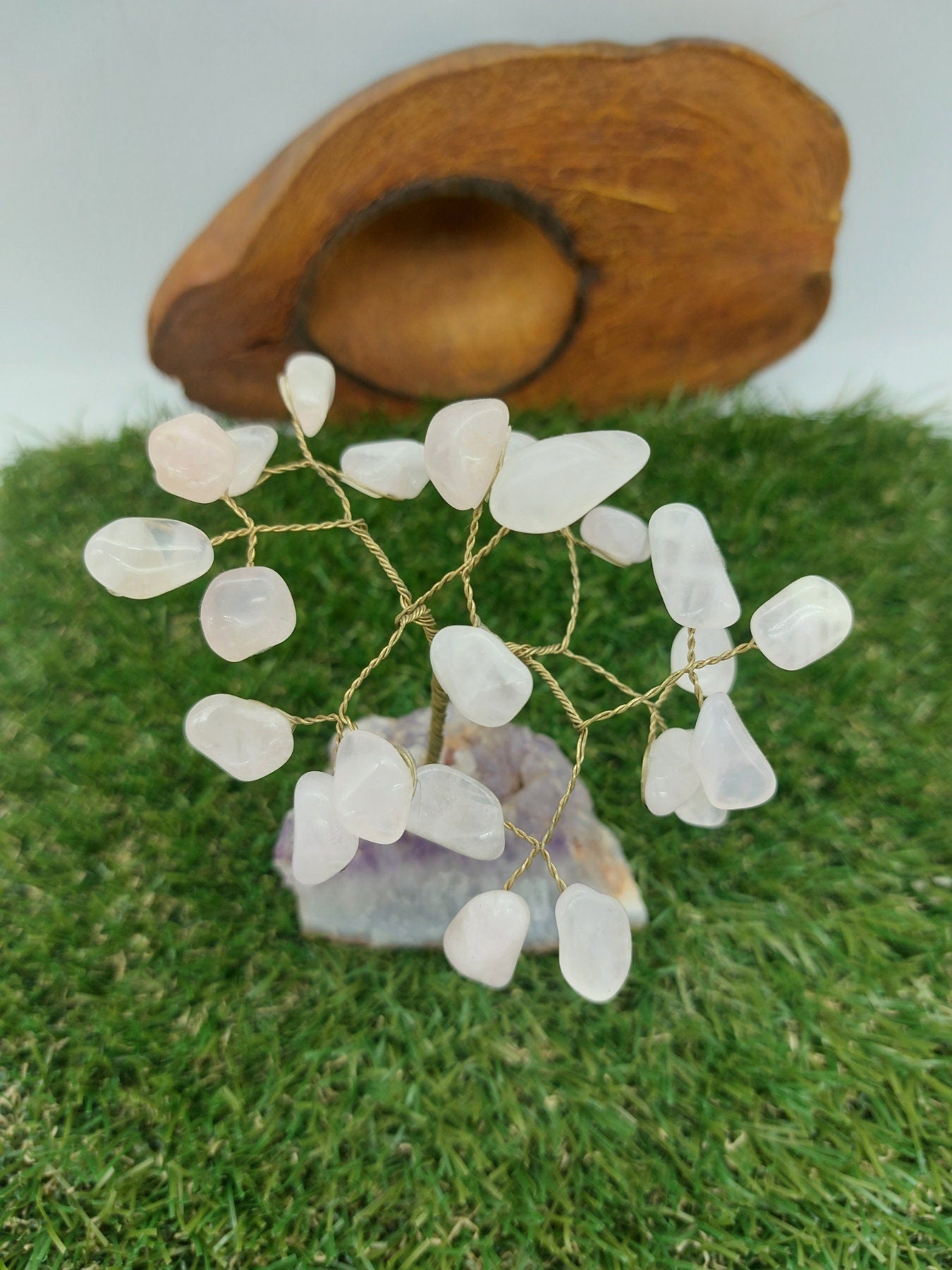 Rose Quartz Crystal Tree of Life with Amethyst Base - Home Decoration
