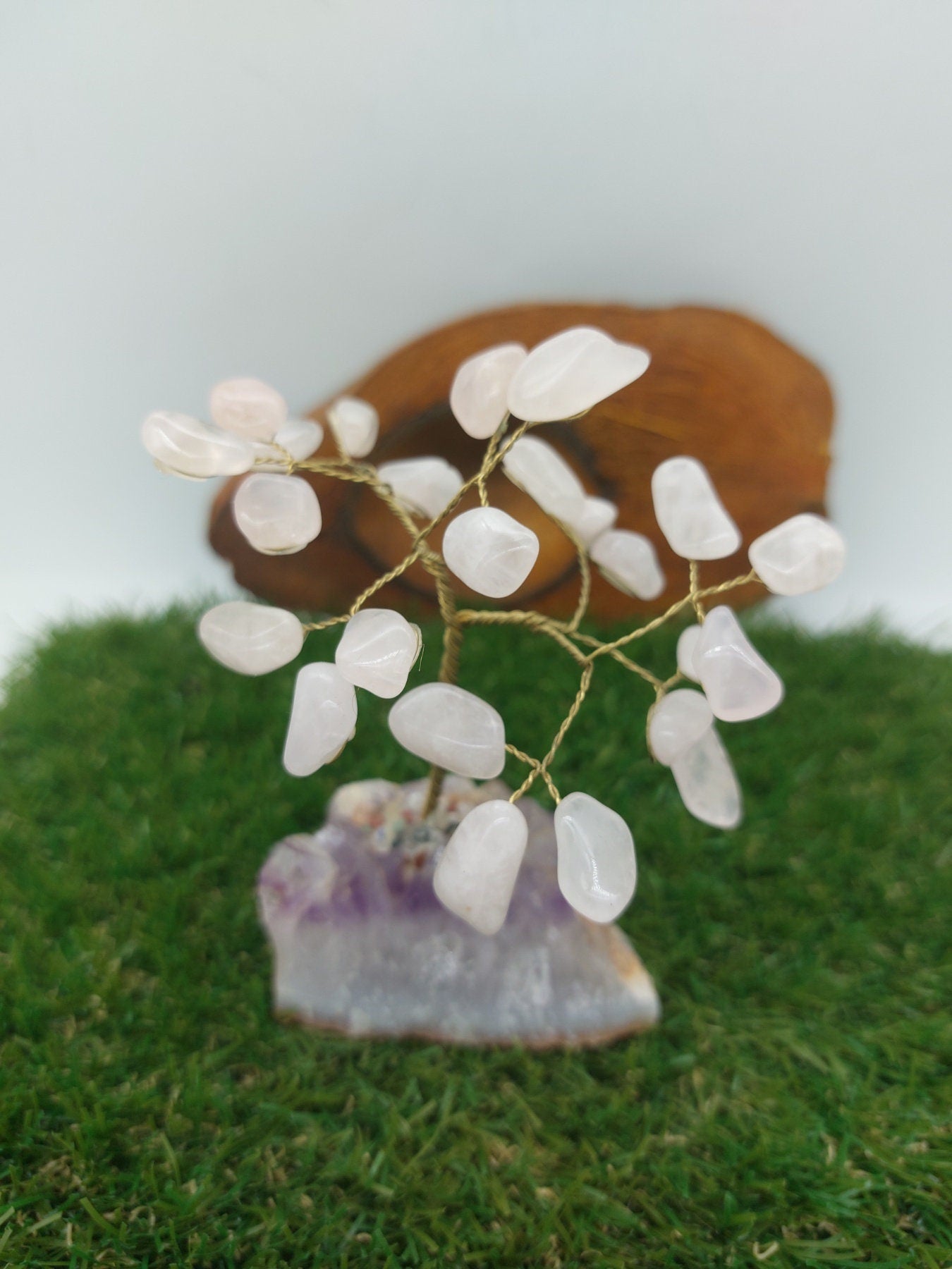 Rose Quartz Crystal Tree of Life with Amethyst Base - Home Decoration