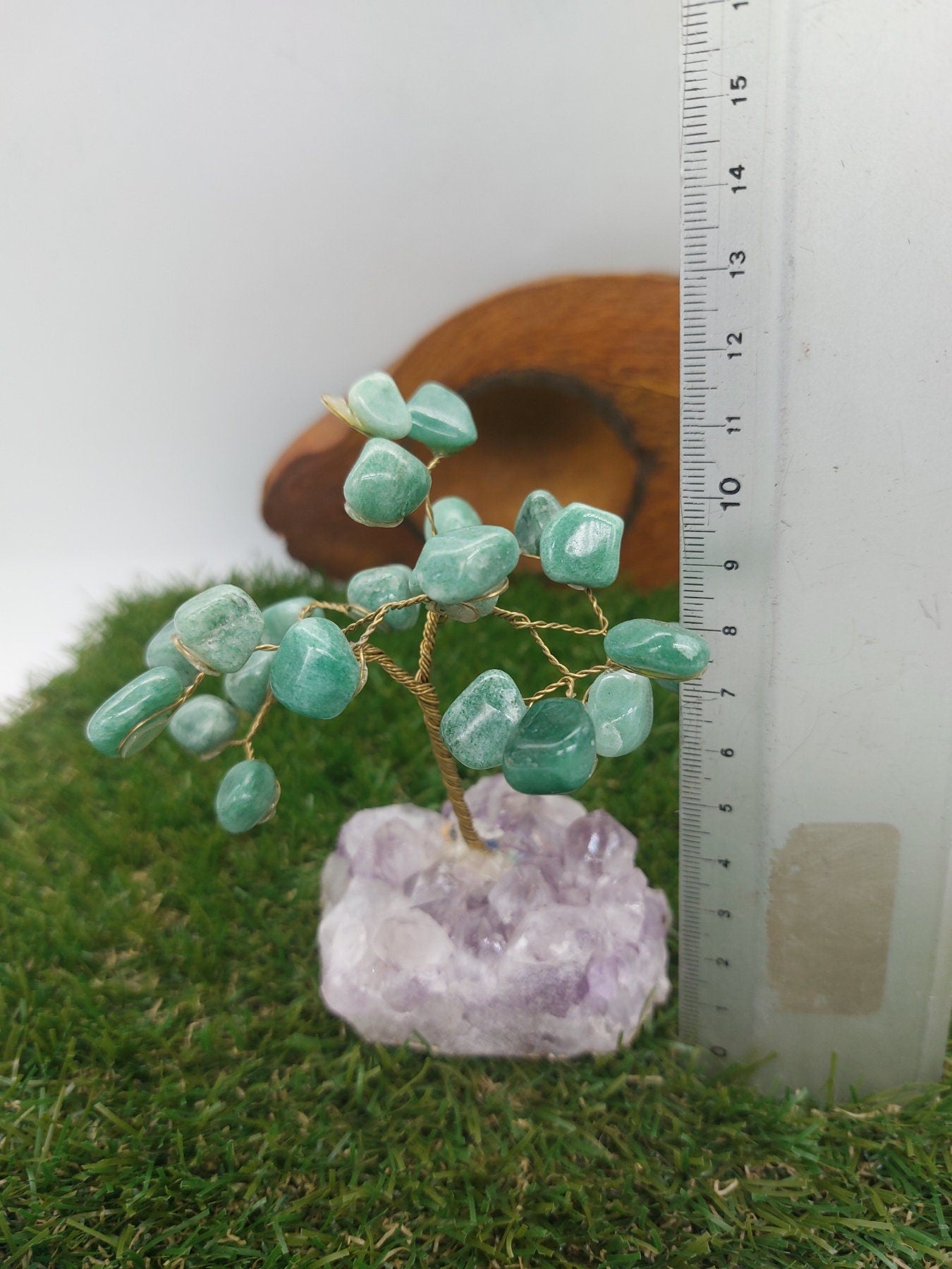 Green Aventurine Crystal Tree of Life with Amethyst Base - Home Decoration