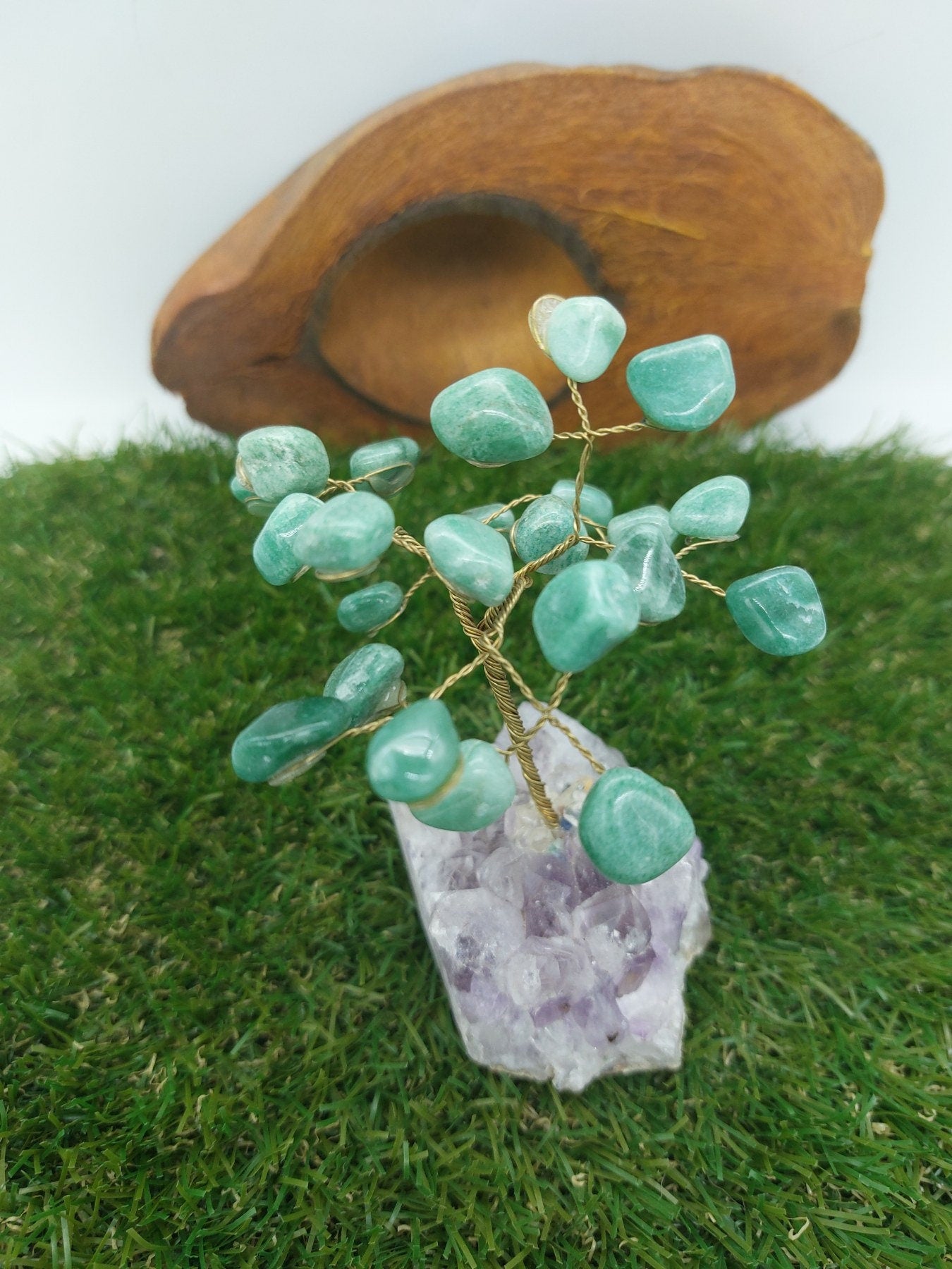Green Aventurine Crystal Tree of Life with Amethyst Base - Home Decoration