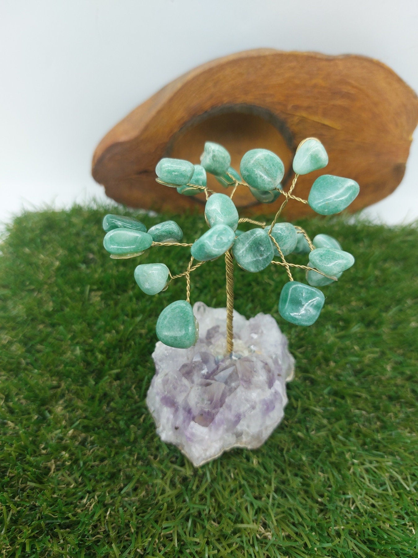 Green Aventurine Crystal Tree of Life with Amethyst Base - Home Decoration