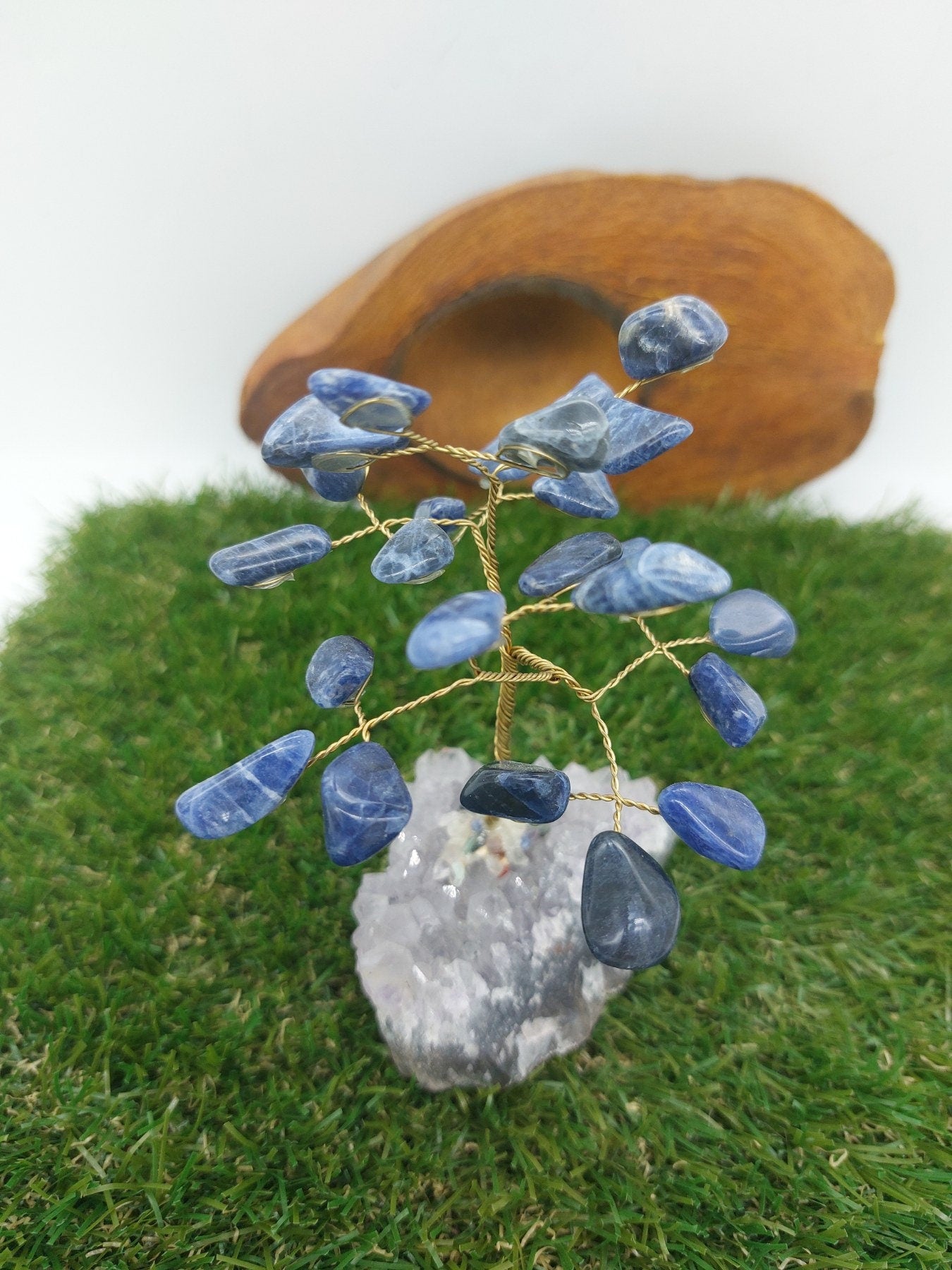 Sodalite Crystal Tree of Life with Amethyst Base - Home Decoration
