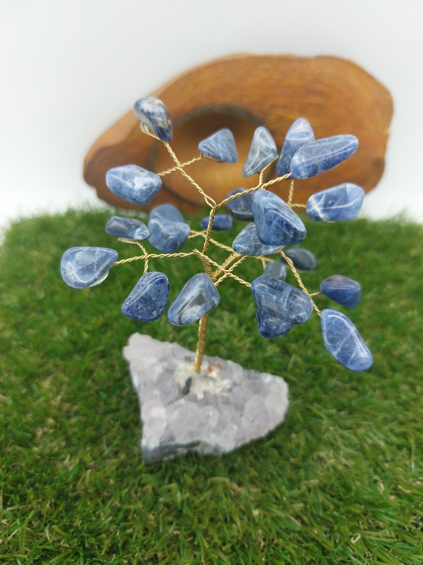 Sodalite Crystal Tree of Life with Amethyst Base - Home Decoration