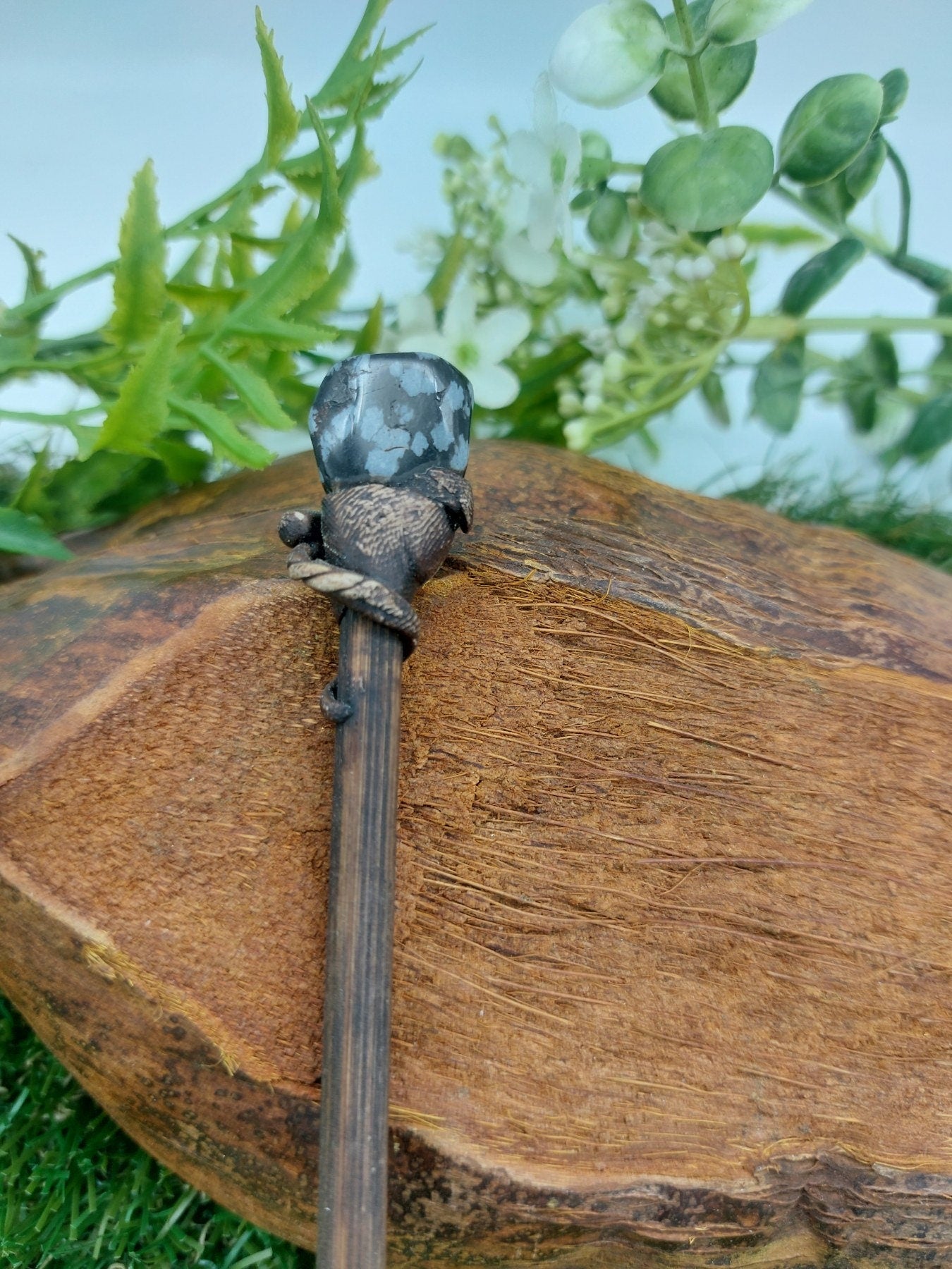 Snowflake Obsidian Crystal Wand -Fairy wand-Wizard wand-Nature Wand Healing Crystal Zodiac Mineral Stone
