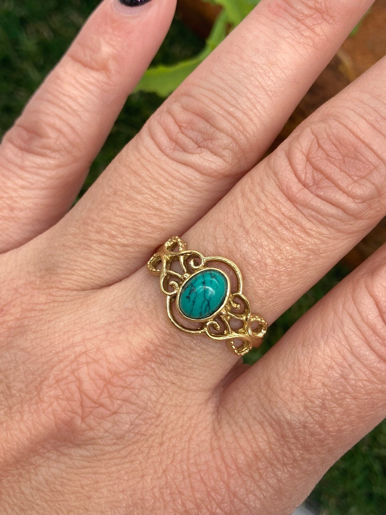 Turquoise Crystal Brass Ring