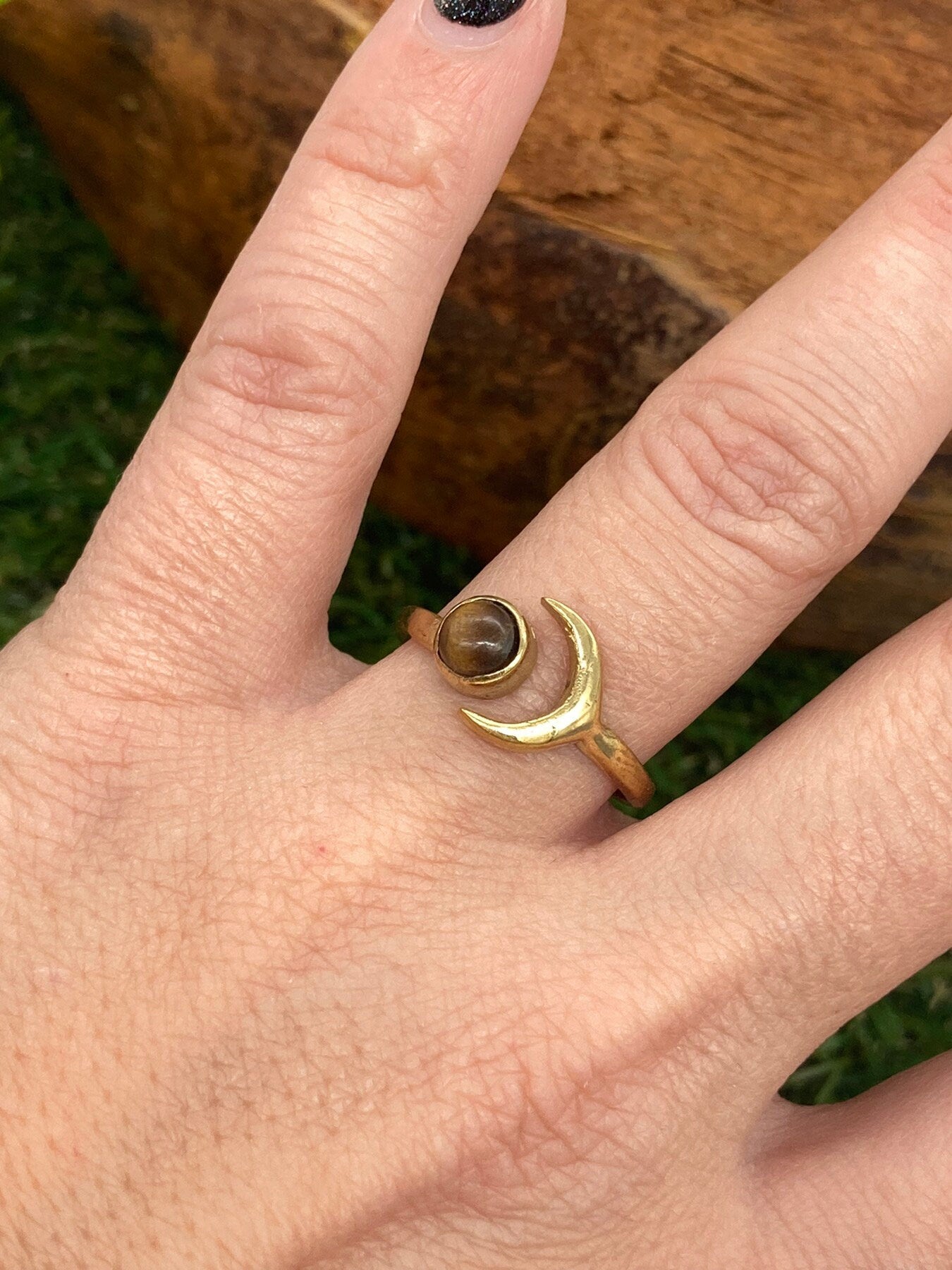 Tiger's Eye Crystal Brass Ring