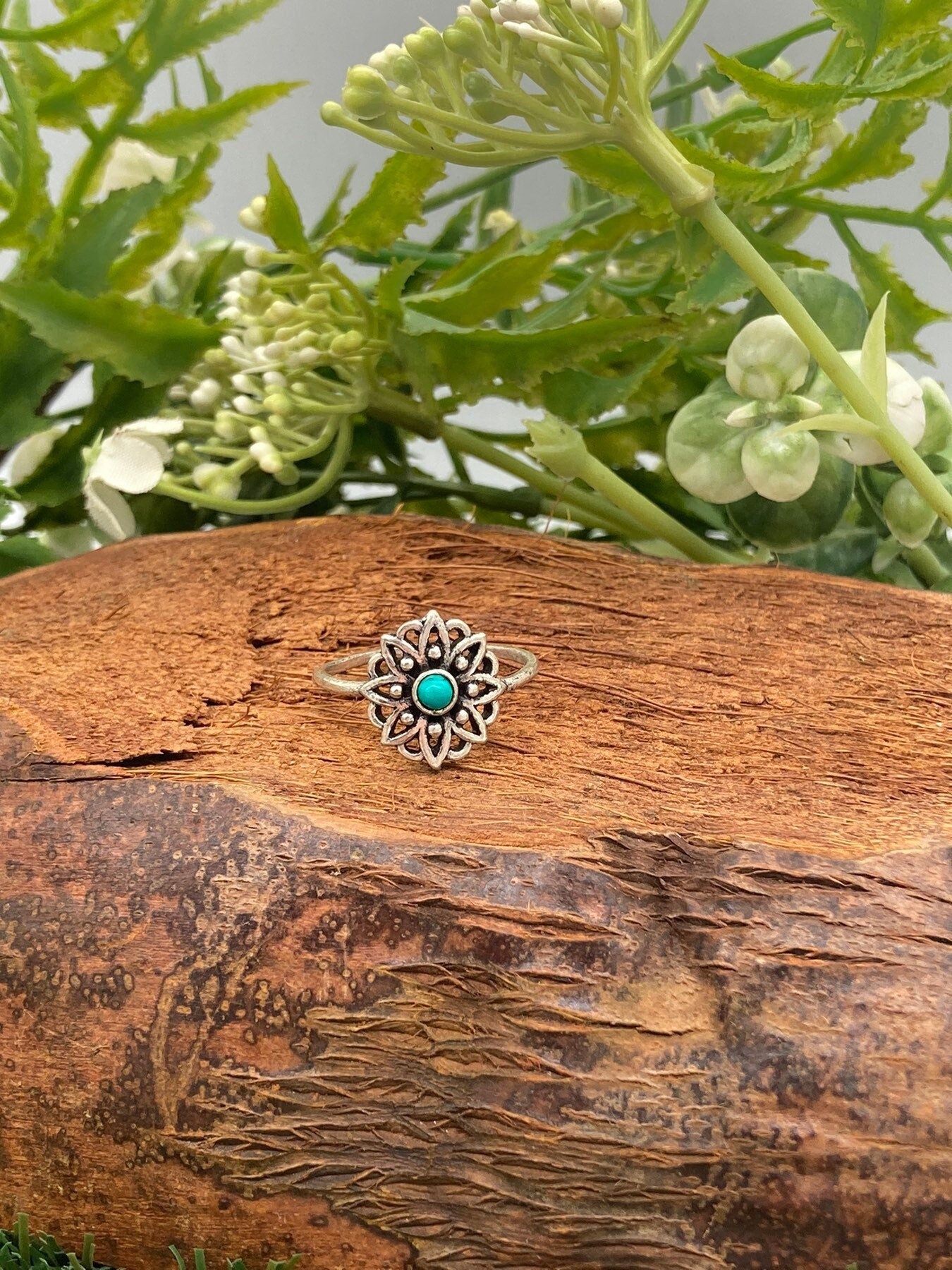 Turquoise Crystal Silver Plated Adjustable Ring
