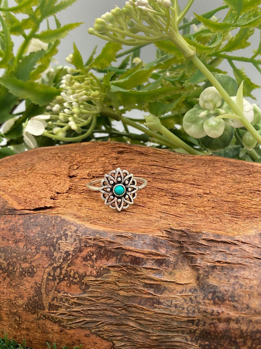 Turquoise Crystal Silver Plated Adjustable Ring