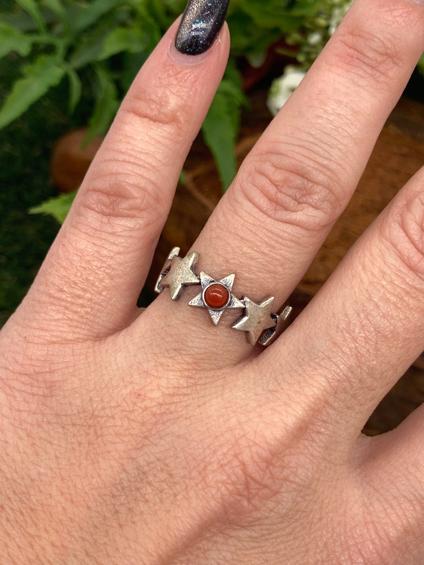 Carnelian Crystal Silver Plated Adjustable Ring