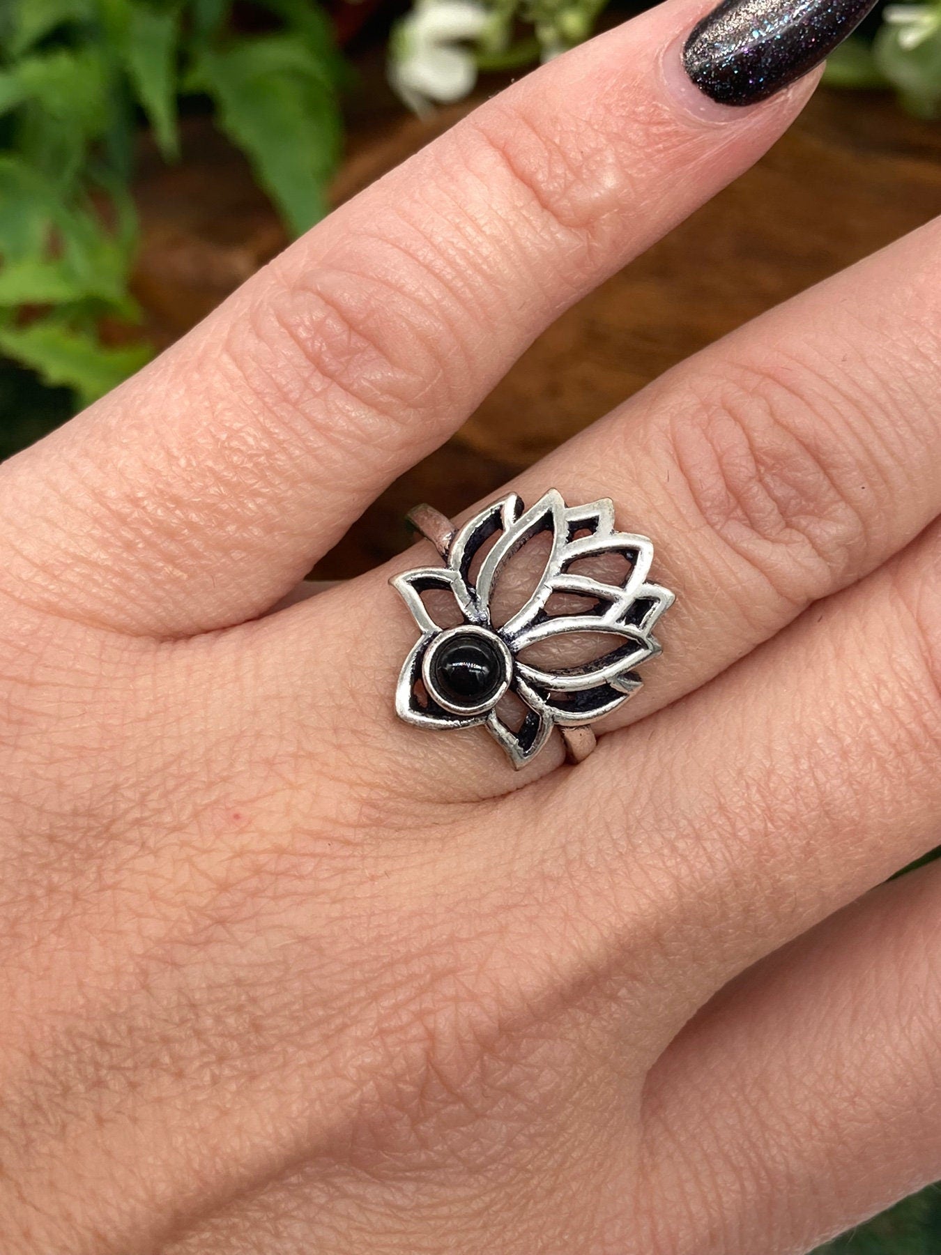 Black tourmaline Crystal Silver Plated Adjustable Ring