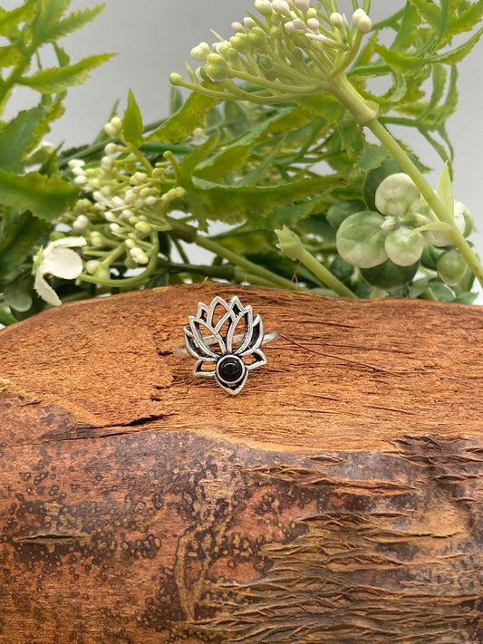 Black tourmaline Crystal Silver Plated Adjustable Ring