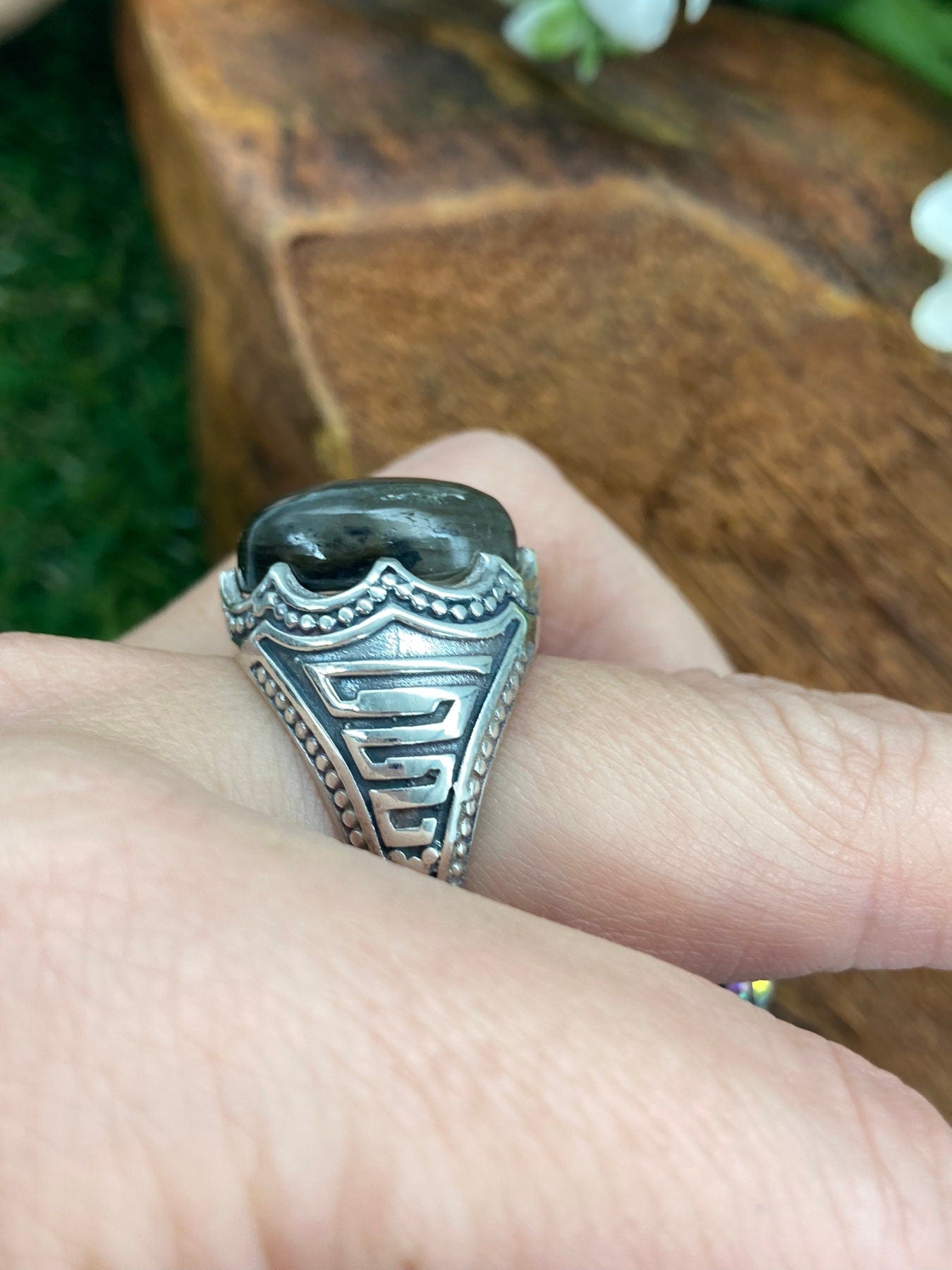 Labradorite Crystal Sterling Silver 925 Cabochon Cut Statement Ring Top Quality Handmade