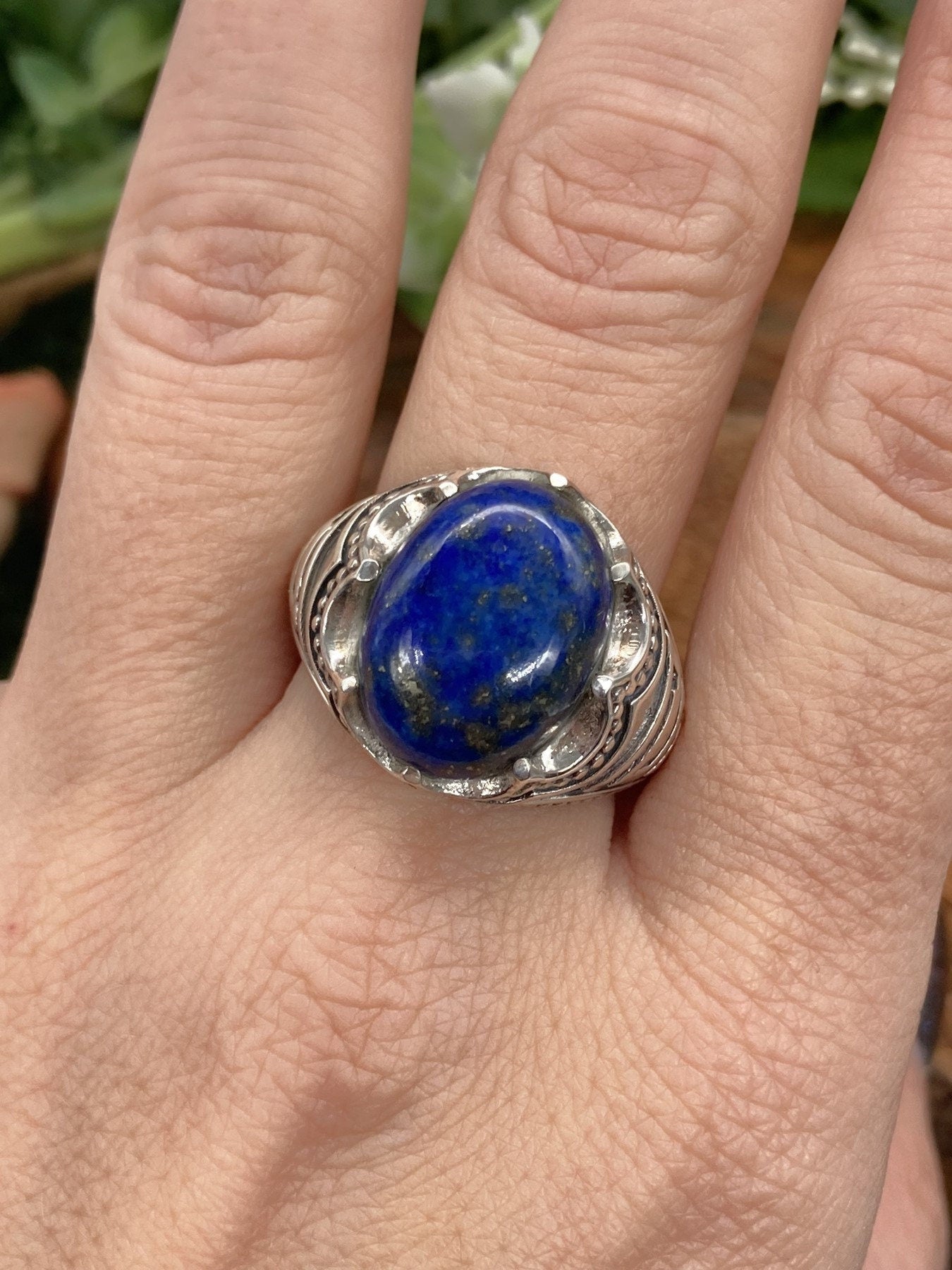 Lapis Lazuli Crystal Sterling Silver 925 Cabochon Cut Statement Ring Top Quality Handmade