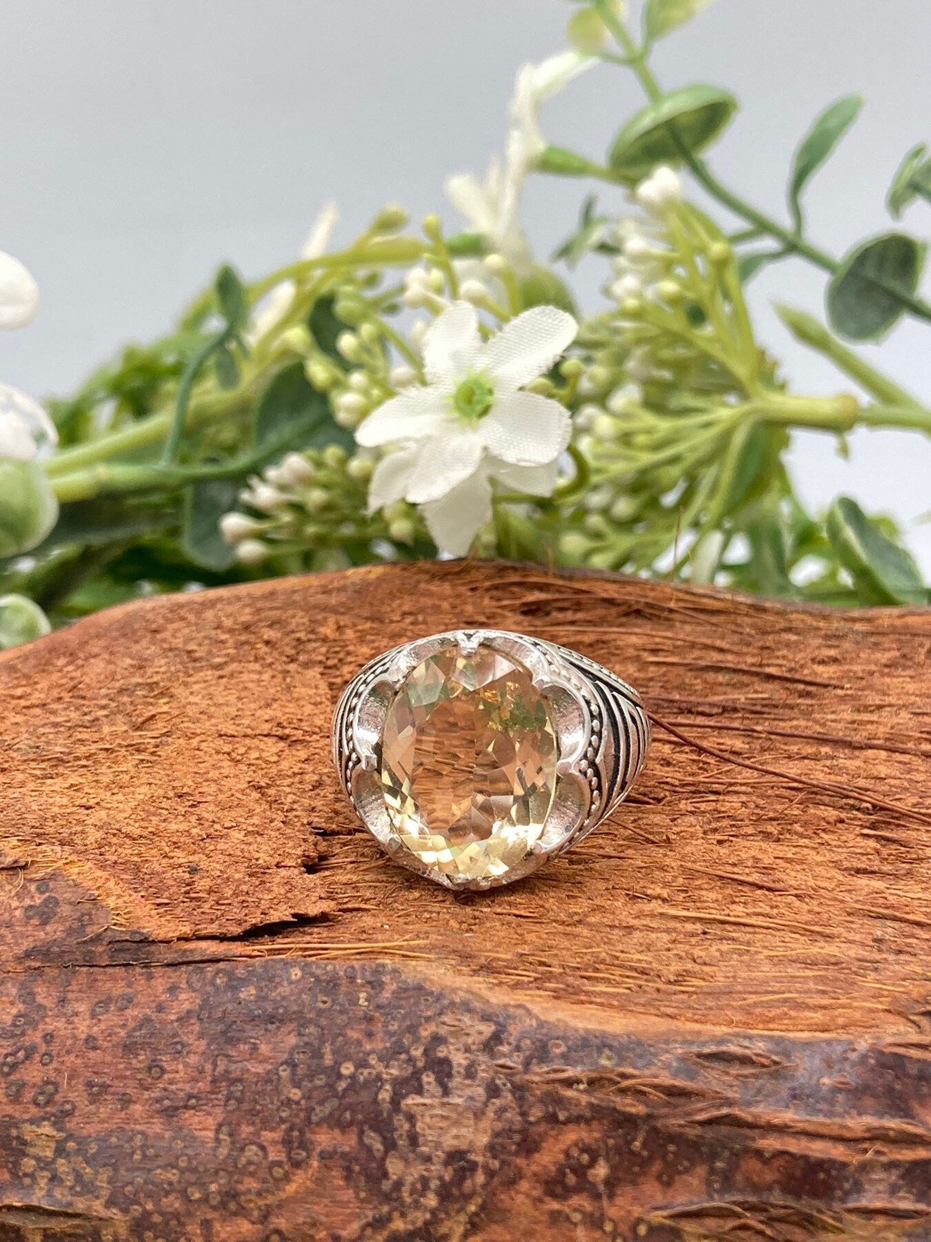 Citrine Crystal Sterling Silver 925 Faceted Statement Ring Top Quality Handmade