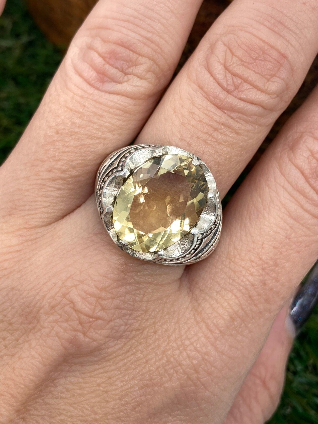 Citrine Crystal Sterling Silver 925 Faceted Statement Ring Top Quality Handmade