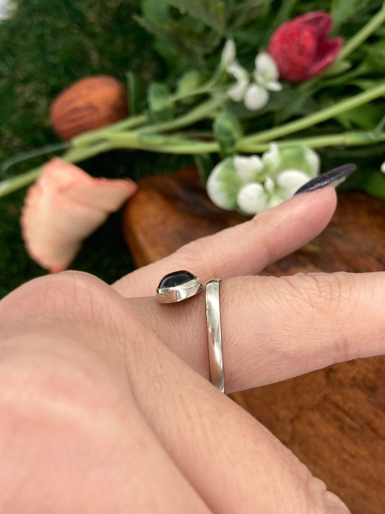 Black Obsidian Crystal Sterling Silver 925 Ring Top Quality Handmade