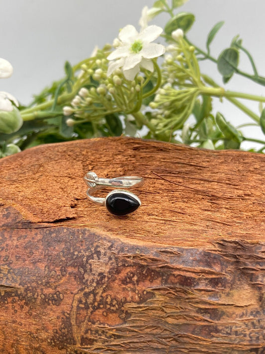 Black Obsidian Crystal Sterling Silver 925 Ring Top Quality Handmade