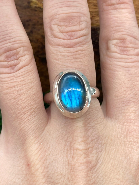 Labradorite Crystal Sterling Silver 925 Cabochon Cut Ring Top Quality Handmade