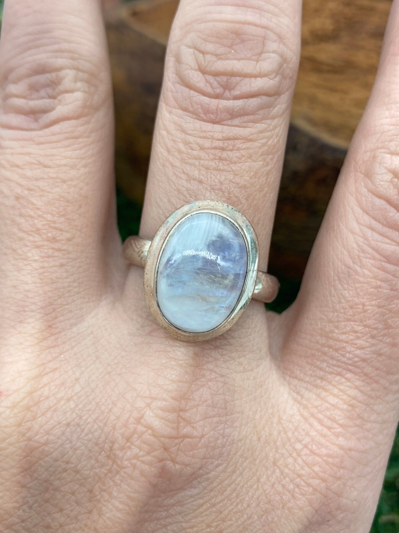 Rainbow Moonstone Crystal Sterling Silver 925 Cabochon Cut Ring Top Quality Handmade