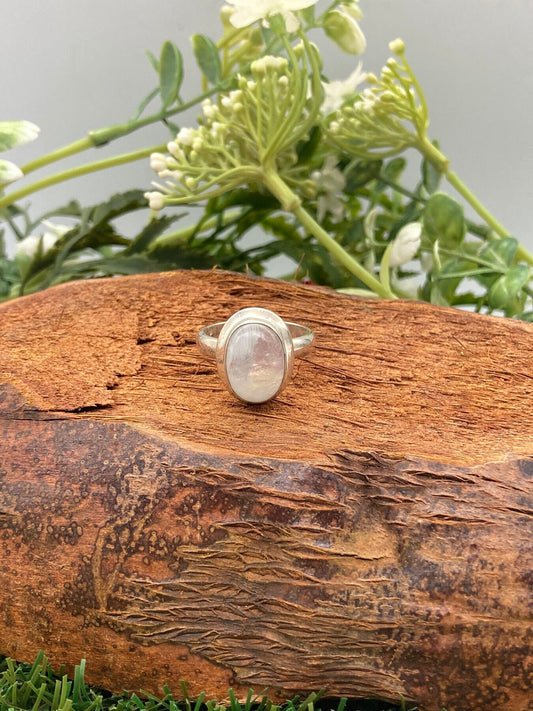 Rainbow Moonstone Crystal Sterling Silver 925 Cabochon Cut Ring Top Quality Handmade